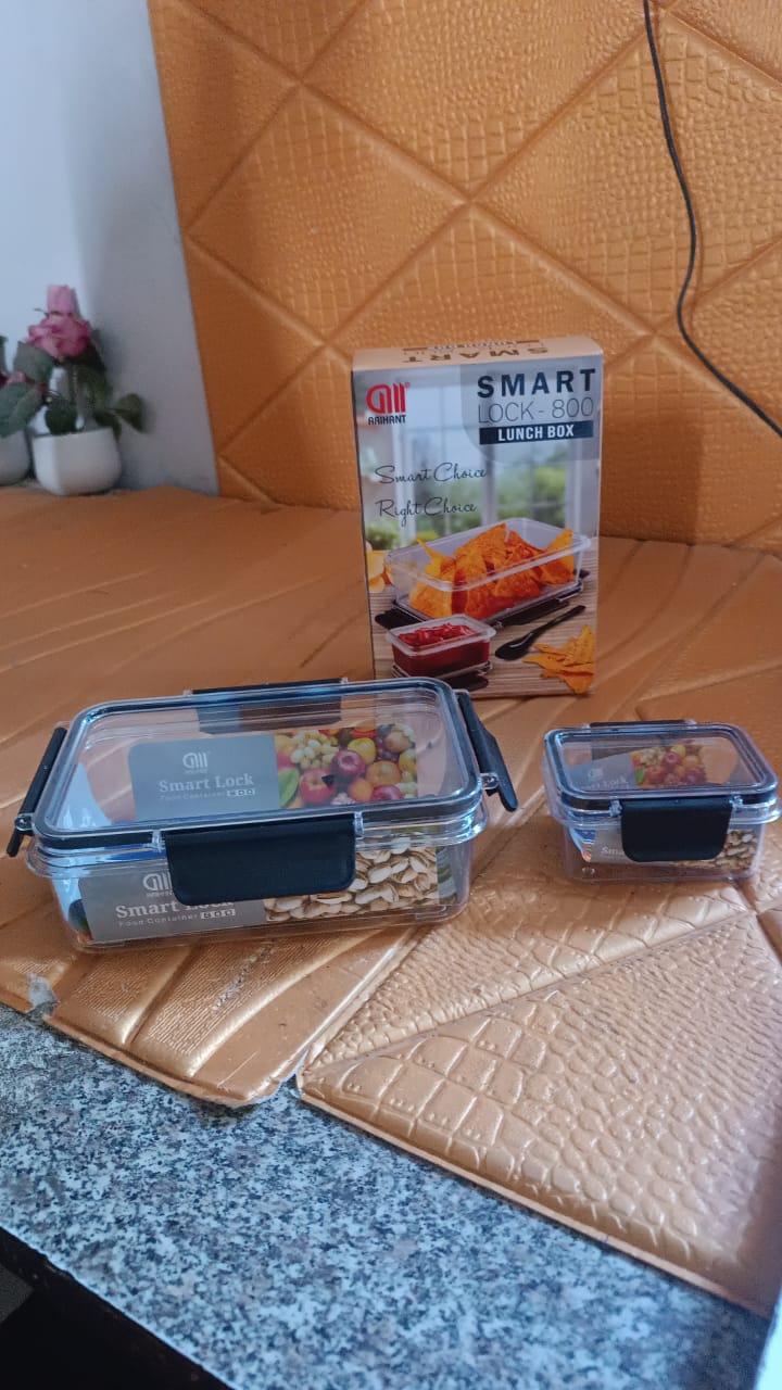 Plastic Kitchen Storage Container Big 800 ML & Small 250 ML with Air Seal Lock Lid & Spoon Plastic Kitchen Storage Container Big 800 ML & Small 250 ML with Air Seal Lock Lid & Spoon